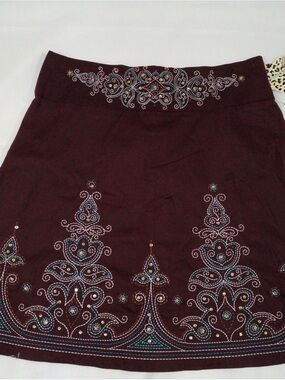 Embroidered Maroon A-Line Skirt